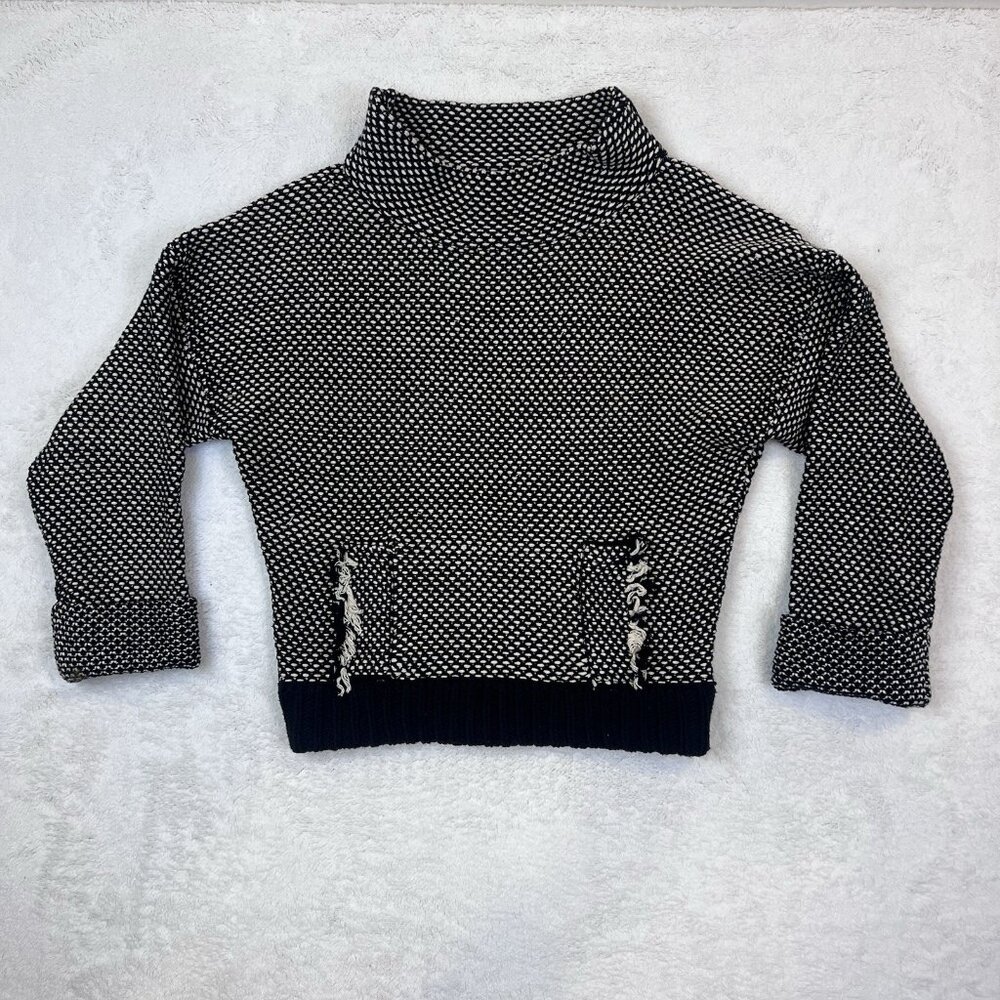Tracy Reese New York Womens Cotton Blend Crochet Crop Sweater Size M Black Cream